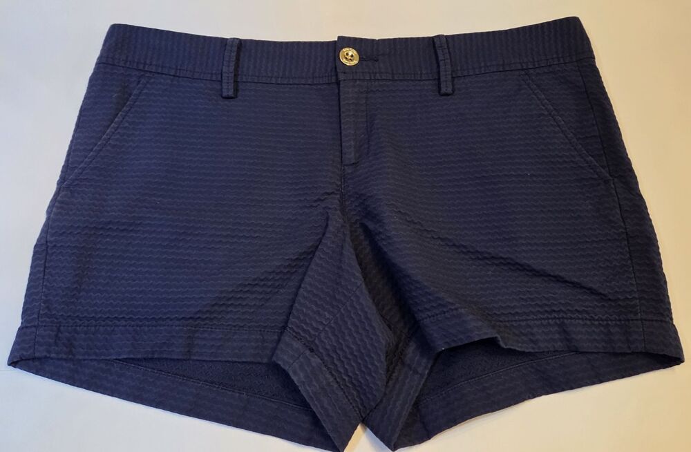 Lilly Pulitzer Callahan Shorts Womens 14 Navy Seersucker 5” Summer Beach Boat